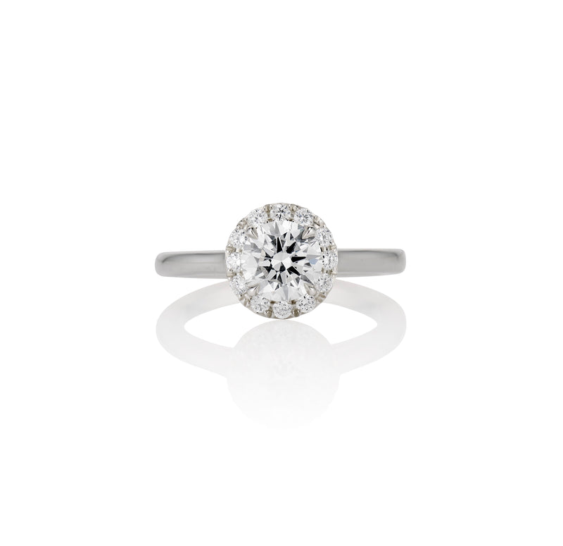 Round Diamond Solitaire Halo Engagement Ring in Platinum Customize