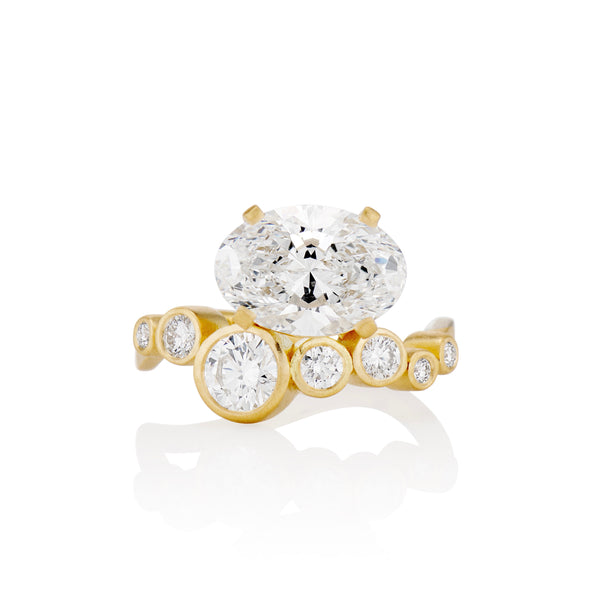 Oval diamond engagement ring 18k yellow gold, natural diamond oval hidden halo, sculptural handcrafted ring, custom bridal , fine jewelry, lab diamond, round diamond engagement ring, prong set diamond, bezel set diamond , alternative engagement ring