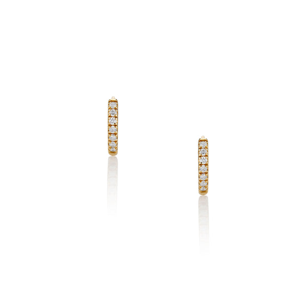 Diamond Huggie Hoop Earrings 14k Yellow Gold