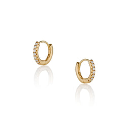 Diamond Huggie Hoop Earrings 14k Yellow Gold