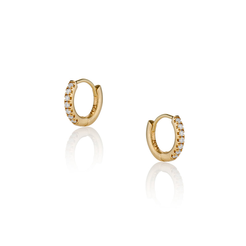 Diamond Huggie Hoop Earrings 14k Yellow Gold