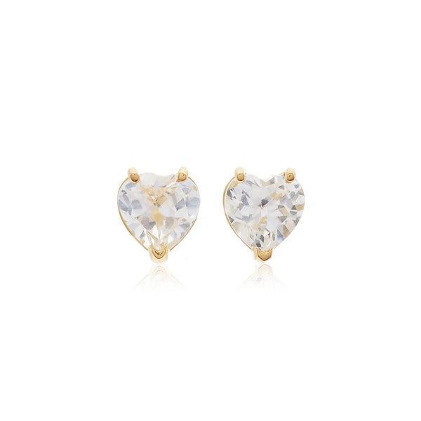 Tiny Heart 18k Gold and White Topaz Earrings