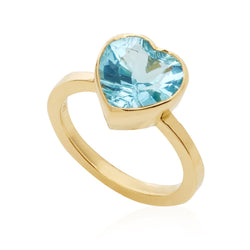 Blue Topaz Large Heart Ring 18k Yellow Gold