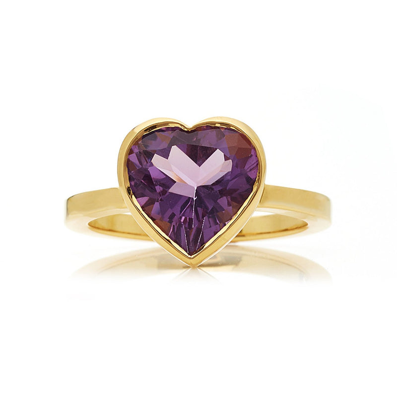 Large Amethyst Bezel Heart Ring