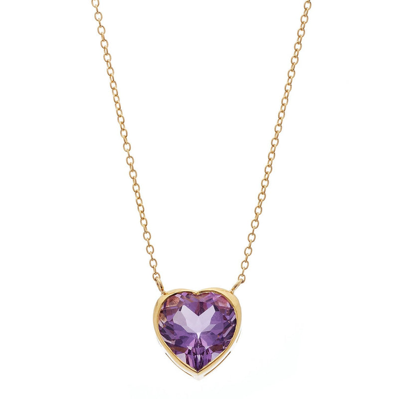 Amethyst Large Bezel Heart Necklace