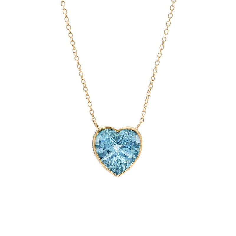 Blue Topaz Heart Necklace Large 18k Yellow Gold