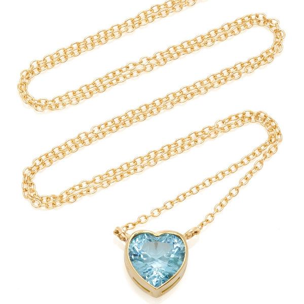 Blue Topaz Heart Necklace Large 18k Yellow Gold