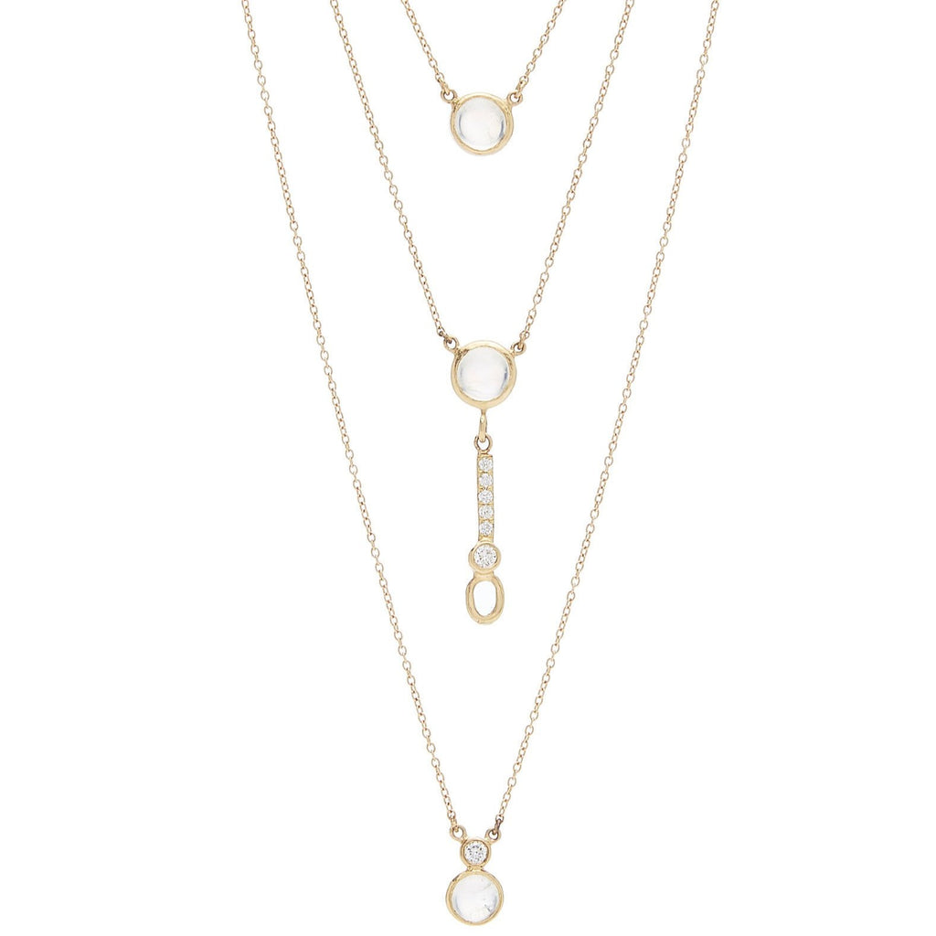 Triple Layer Rainbow Moonstone & Diamond Necklace 18k Yellow Gold – Katey  Walker Jewelry