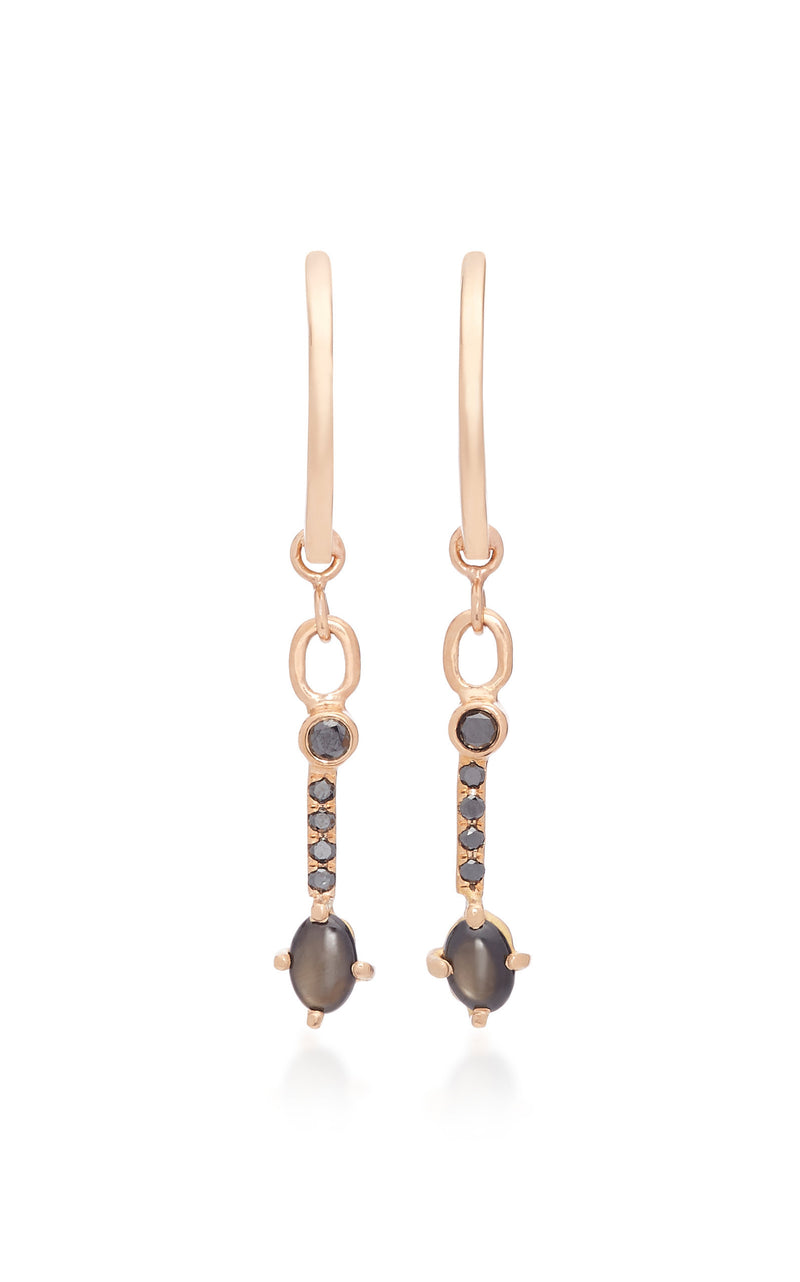 Black Star Sapphire & Black Diamond Hoop Earrings 18k Rose gold