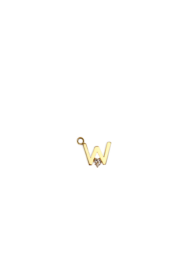 “W” White Topaz Heart Initial Charm 18k Yellow Gold