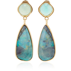 Best Colored Earrings Fine Jewelry Hand Crafted Couture bespoke custom Drop Earrings Australian boulder opal Peruvian blue opal opal