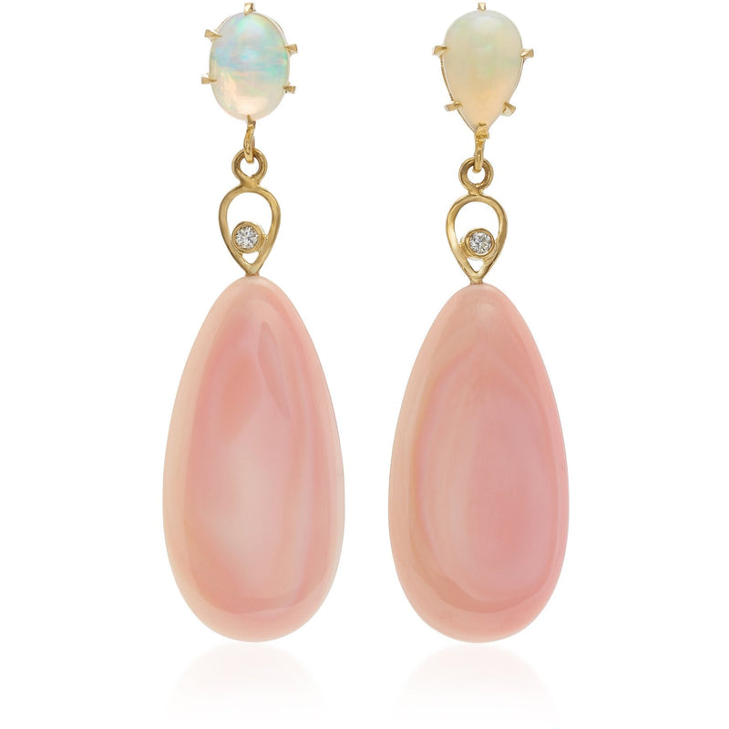 Opal, Diamond, & Pink Conch Drop Earrings – Katey Walker Jewelry
