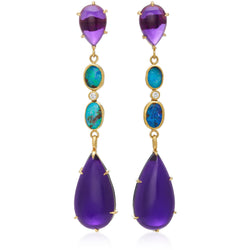 Best Colored Earrings Fine Jewelry Hand Crafted Couture bespoke custom Drop Earrings Australian boulder opal diamond amethyst 18k gold