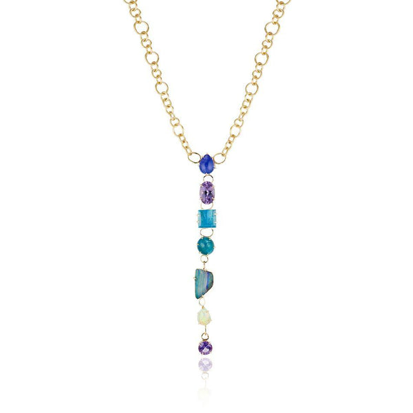 Best Colored necklace Fine Jewelry Hand Crafted Couture bespoke custom  drop necklace tanzanite amethyst aquamarine apatite opal 