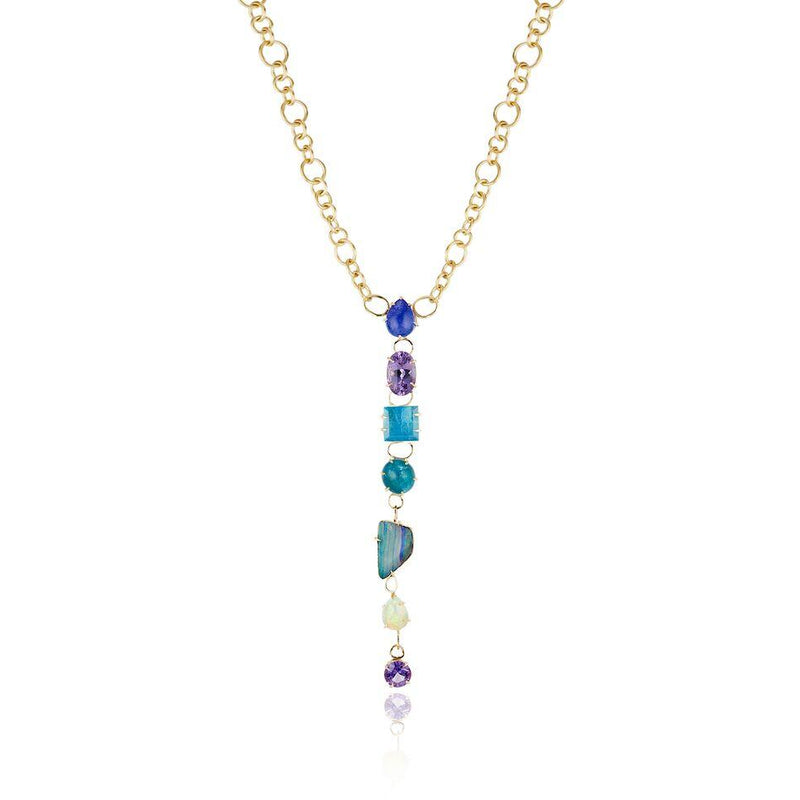 Best Colored necklace Fine Jewelry Hand Crafted Couture bespoke custom  drop necklace tanzanite amethyst aquamarine apatite opal 